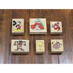 Lot of (6) Disney Mickey Mouse Ariel Looney Tunes Themed Stampede Rubber Stamps